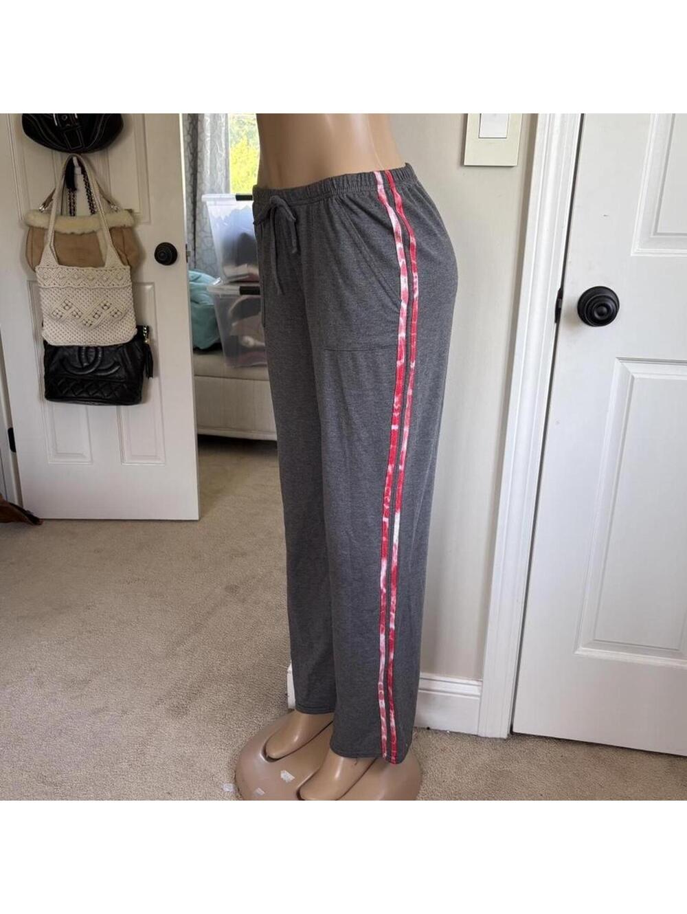 y2k 2000s grey and pink‎ stripe lounge sweatpants